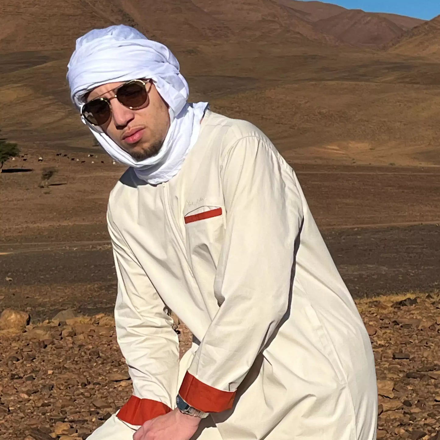 Qamis Homme Beige Dune De Sable Berbère Du Désert