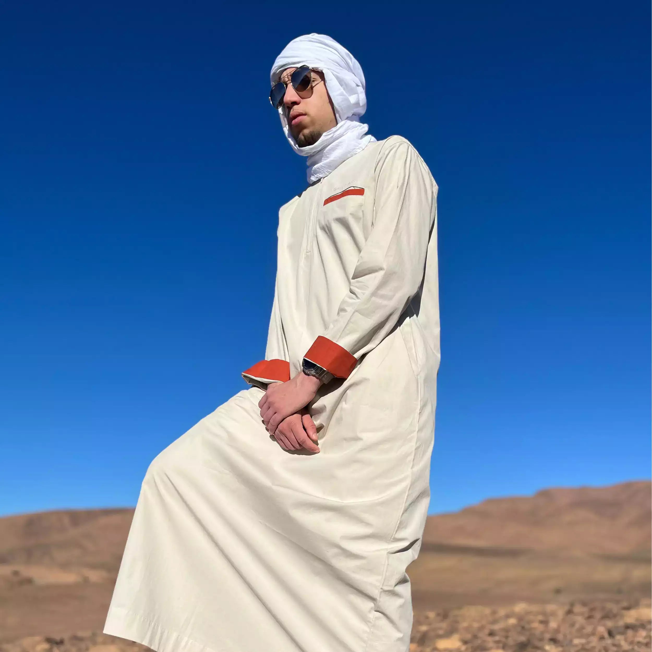 Qamis Homme Beige Dune De Sable Berbère Du Désert