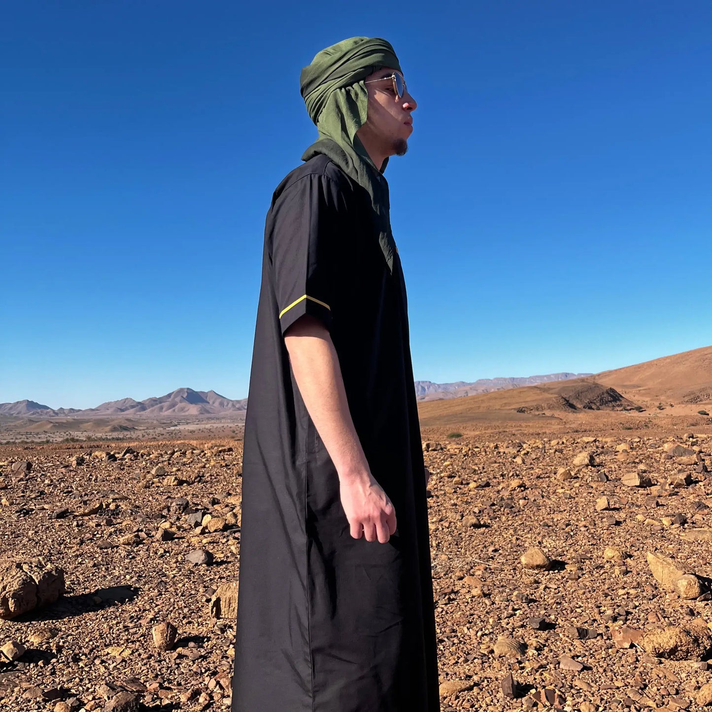 Qamis Homme noir Black Météorite Berbère Du Désert