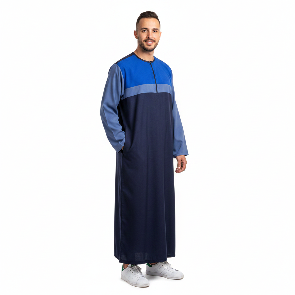 Bundle Qamis Bleu Touareg (Manche Longue) + Qamis Ciel Blanc (Manche Courte)=59€