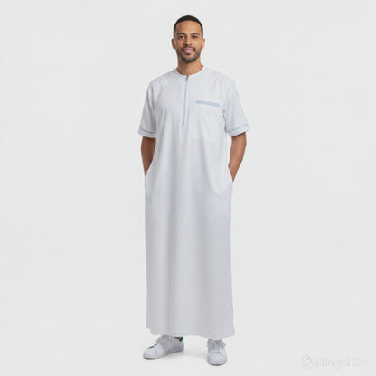 video qamis blanc coton manche courte