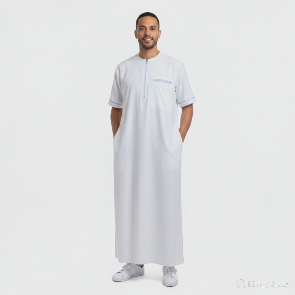 video qamis blanc coton manche courte