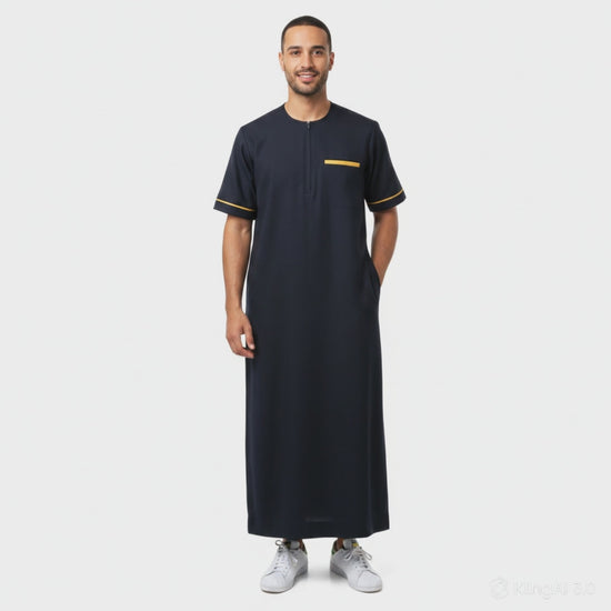Qamis  homme coton noir manche courte