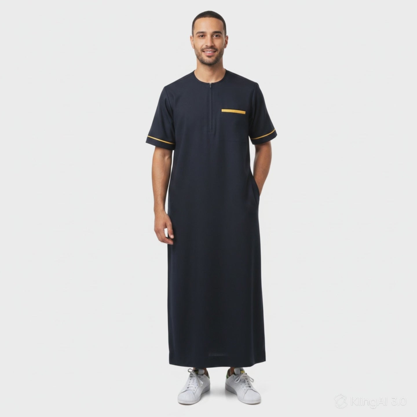 Qamis  homme coton noir manche courte